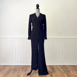 Diane von Furstenberg Margot Satin Trim Wrap Belted Jumpsuit Size 4